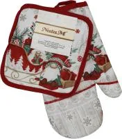 Комплект для кухни: рукавица 27см, прихватка 17х17см Коллекция: Рождественские гномы, полиэстер