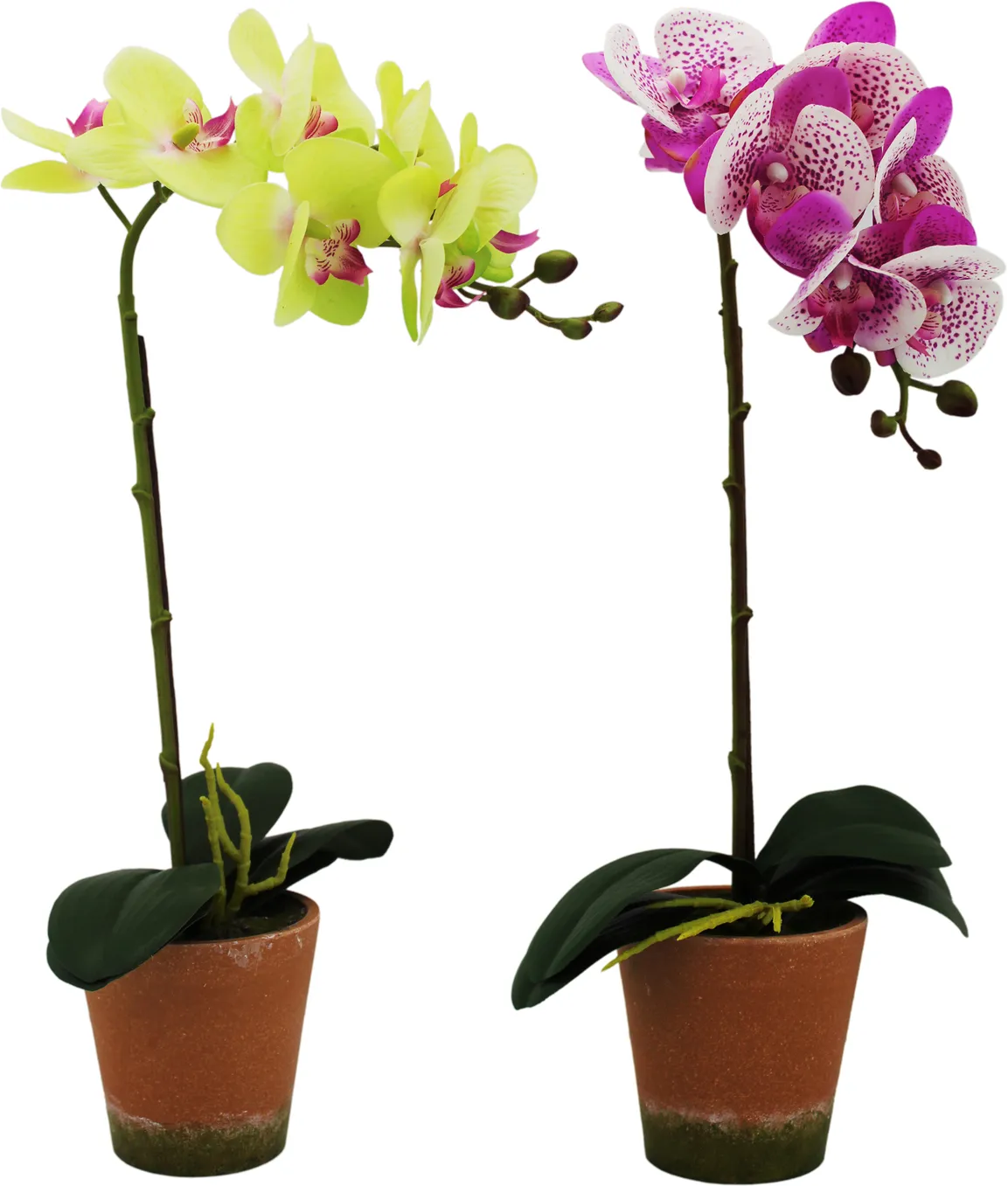 Декоративный цветок орхидея в горшке из пластмассы и текстиля 48см