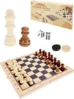 Игра настольная 3 в 1 Шахматы, шашки и нарды 24х14х3см фигуры-дерево