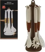 кухонные принадлежности с подставкой, h40см, 7 предметов, молочные