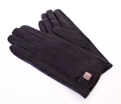 Перчатки кожаные с квадратной кнопкой подклад текстиль (р.7 черный)