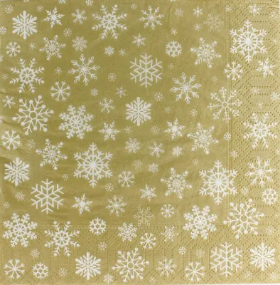 Салфетки бумажные Gold Decor 20л 330х330мм 3сл. (Рождественские снежинки золото)