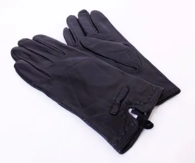 Перчатки кожаные строчка с бантом подклад текстиль (р.7.5 черный)