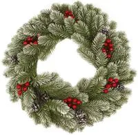 Венок хвойный декоративный Зимнее волшебство заснеженный, с ягодами и шишками Размер: d48х12см