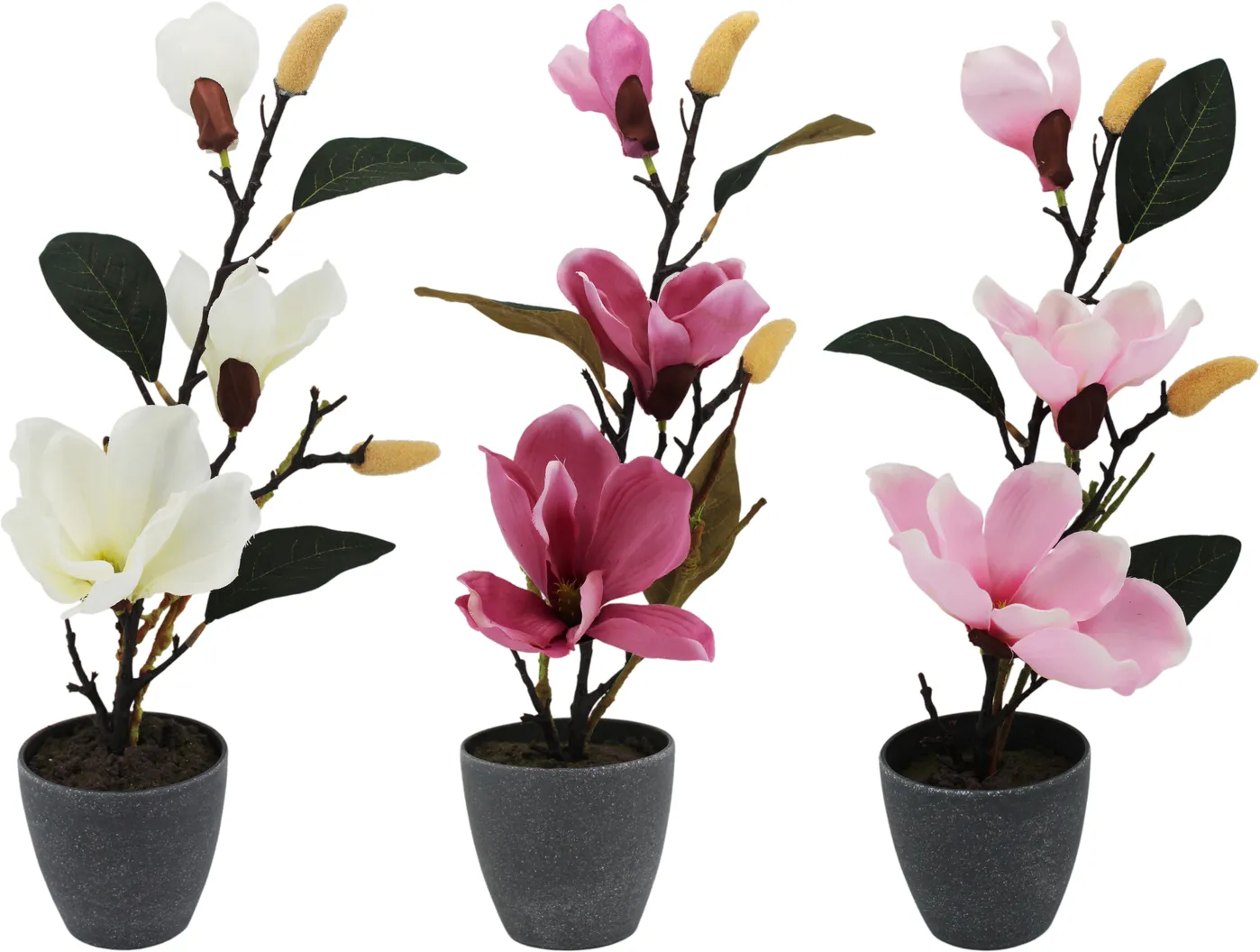 Декоративный цветок магнолия в горшке из пластмассы и текстиля 37см