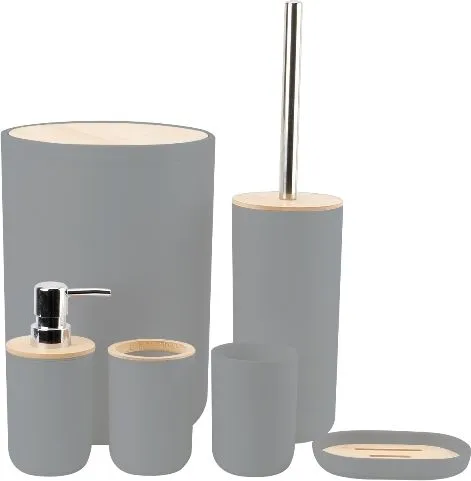 аксессуары для ванной комнаты бамбук, 6 предметов, серый