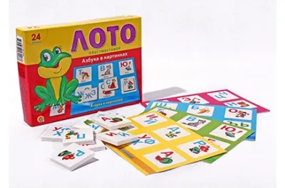 Игра настольная Лото 24 фишки  (Азбука в картинках // ИН-6006)