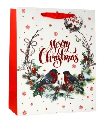 Пакет подарочный 26х12х32см (Снегири на ветке // C7109-M)