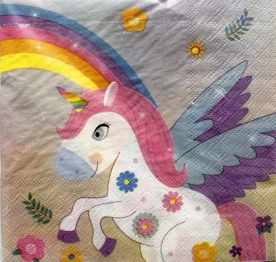 Салфетки бумажные NataM 20шт 33х33см 2-х слойные  (446145 "Радужный единорог")