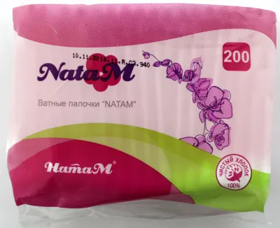 Ватные палочки NataM 200шт пакет (КК белые 05833)