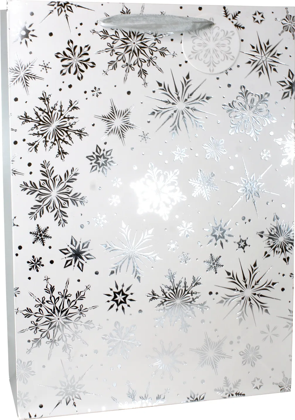 Пакет подарочный 30х12х42см Серебряные снежинки