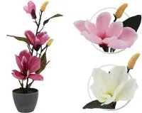 Декоративный цветок магнолия в горшке из пластмассы и текстиля 37см