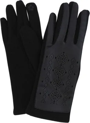 Перчатки женские комбинированные (кожа/трикотаж) цвет: черный (р.8,0)