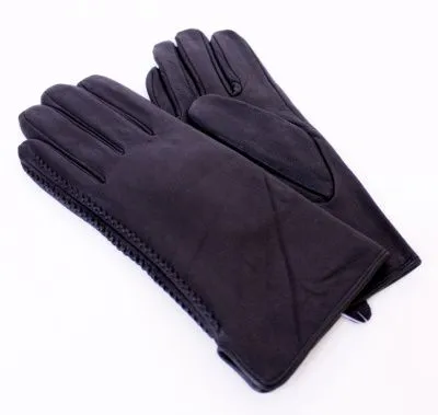 Перчатки кожаные строчка сбоку подклад меховой (р.7 черный)