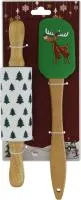 Кулинарный набор: скалка и лопатка с рисунком Рождественский олень, елочки Размер: 27х11см