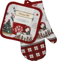 Комплект для кухни: рукавица 27см, прихватка 17х17см Коллекция: Рождественские угощения, полиэстер