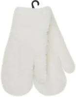 Варежки женские двойные с мехом, цвет молочный