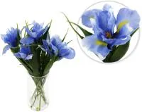 Синие декоративные ирисы в стеклянной вазе 34см