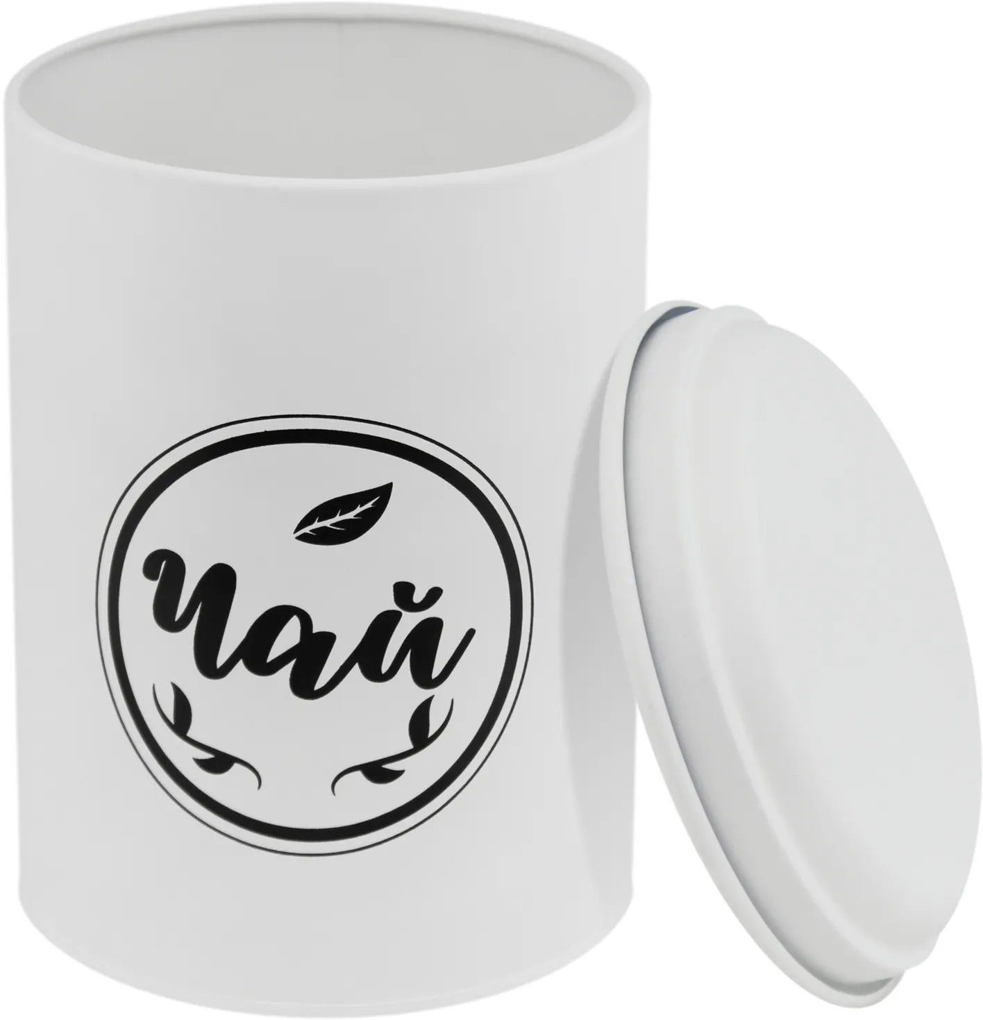 банка металлическая, 1400мл, чай, круглая средняя, 11х16,4см, белая, с крышкой