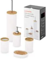 аксессуары для ванной комнаты бамбук, 6 предметов, белый