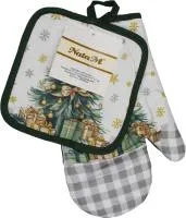 Комплект для кухни: рукавица 27см, прихватка 17х17см Коллекция: Новогодняя ель, полиэстер