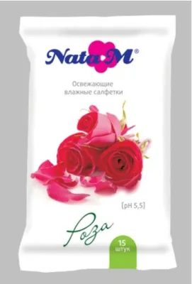 Салфетки влажные NataM 15шт освежающие (с ароматом розы 9927)