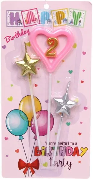 Свечи для торта Цифра Звездный праздник (2 розовый 112-495)