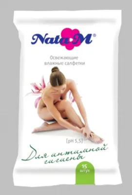 Салфетки влажные NataM 15шт освежающие (для интимной гигиены 9972)