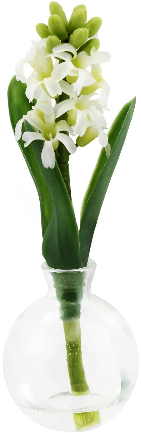 Белые декоративные цветы гиацинт в стеклянной вазе 22.5см