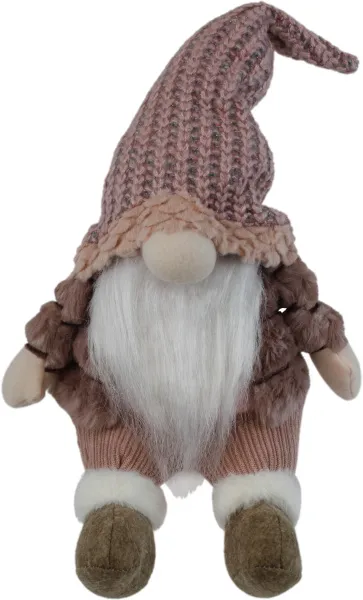 Игрушка мягкая Гном в меховой шубе сидит Цвет: розовый Размер: 18х16х37см