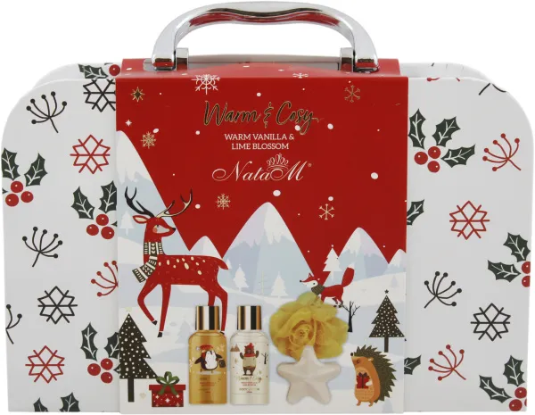 Набор для душа и ванны NataM Зимняя сказка с ароматом теплой ванили и цветущего лайма 4 предмета 
