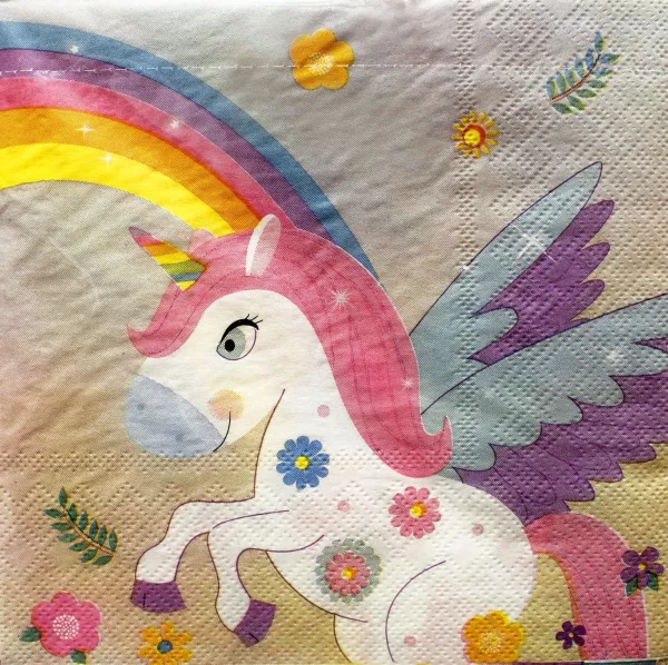 Салфетки бумажные NataM 20шт 33х33см 2-х слойные  (446145 "Радужный единорог")