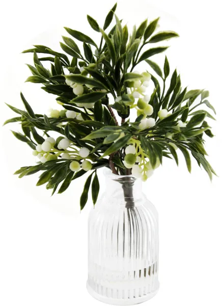 Декоративные ветки снежноягодник в стеклянной вазе 21см