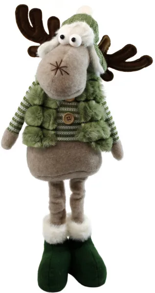Игрушка мягкая Олень в меховой жилетке стоит Цвет: зелёный Размер: 18х13х46см