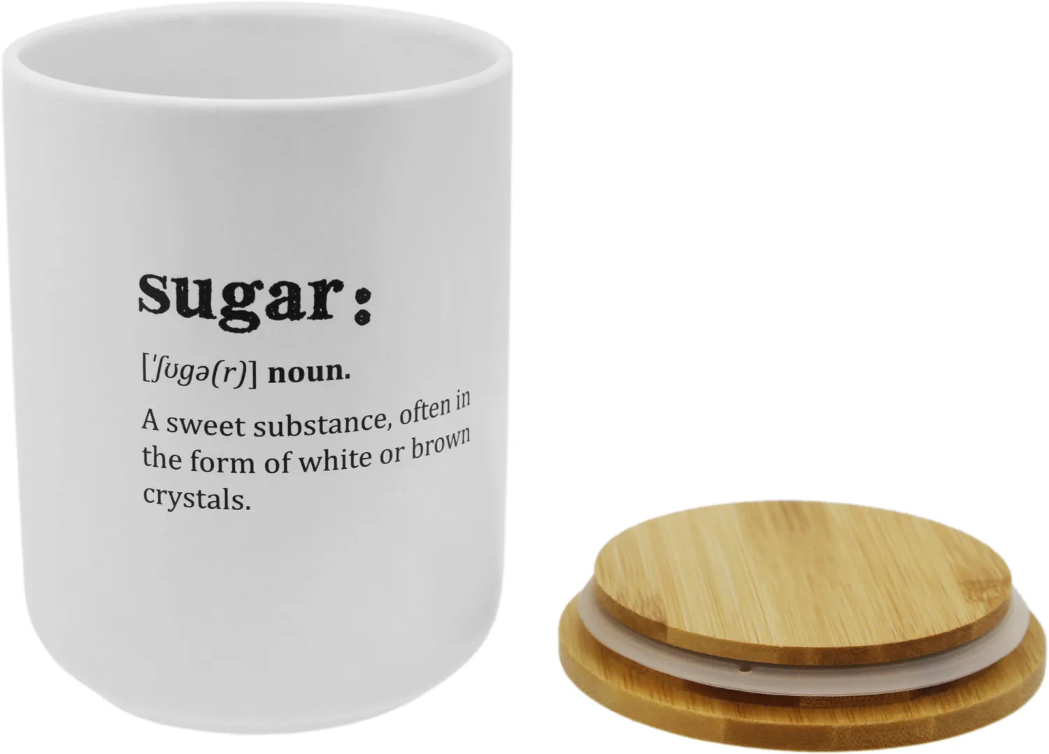 банка с бамбуковой крышкой, сахар, 850мл, белая