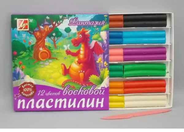 Пластилин 12цв 210г ЛУЧ Фантазия восковой со стеком