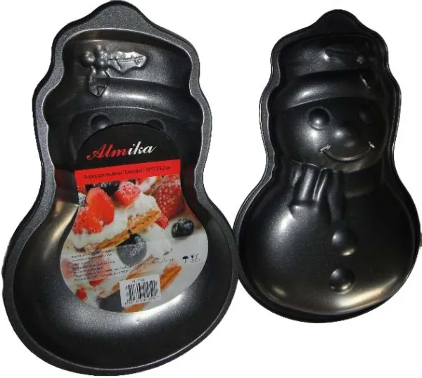 форма для выпечки, снеговик, 28х17,5х4,2см, антипригарное покрытие, серая