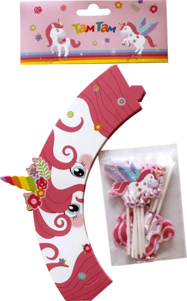 украшение для капкейков «радужный единорог», 12 бумажных форм, 12 топперов