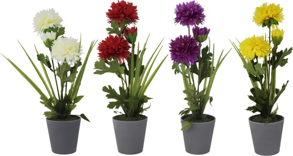 Декоративный цветок хризантема в горшке из пластика и текстиля 34см