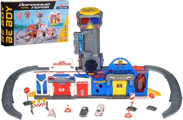 Игровой набор Гараж BeBoy 2в1 световые и звуковые эффекты, подвижные элементы Размер: 75х30х39см