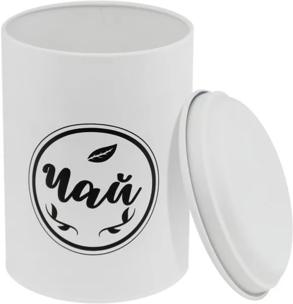 банка металлическая, 1400мл, чай, круглая средняя, 11х16,4см, белая, с крышкой