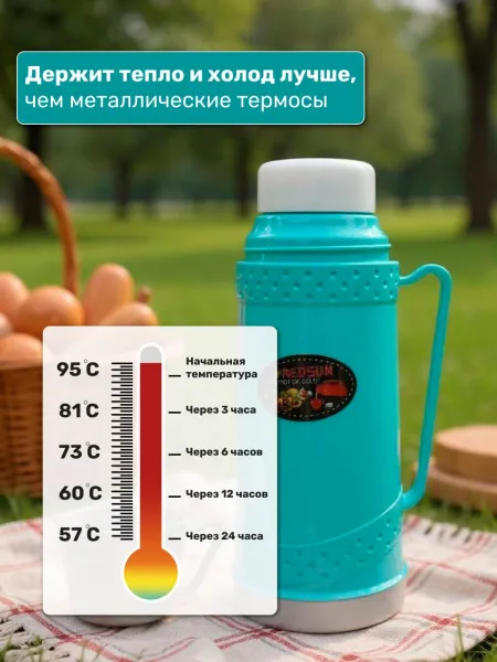 термос, 450мл, со стеклянной колбой, бирюзовый