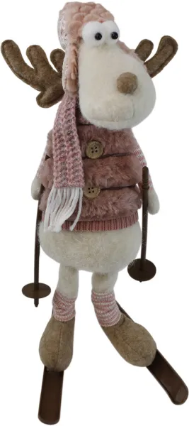 Игрушка мягкая Олень в меховой жилетке на лыжах Цвет: розовый Размер: 18х14х43см