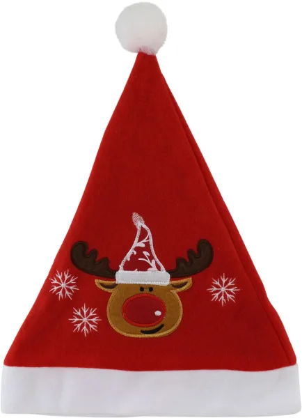 Колпак новогодний Рождественский олень, с вышивкой Размер: 56 Цвет: красный