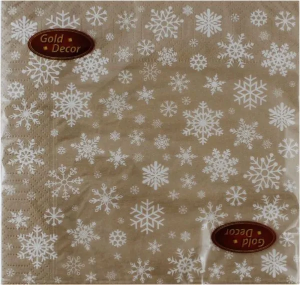 Салфетки бумажные Gold Decor 20л 330х330мм 3сл. (Рождественские снежинки золото)