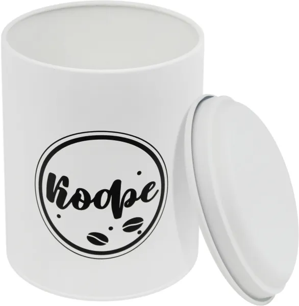 банка металлическая, 2500мл, кофе, круглая большая, 13,8х18,3см, белая, с крышкой