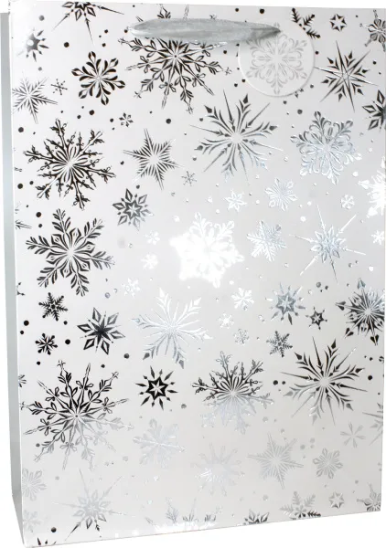 Пакет подарочный 30х12х42см Серебряные снежинки
