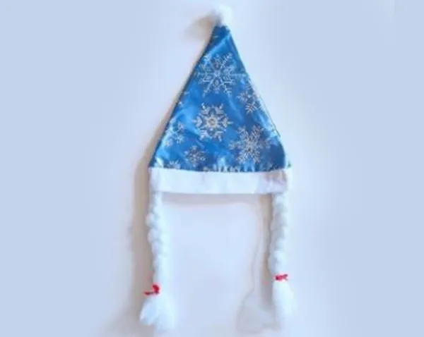 Колпак новогодний Снегурочки с косичками Размер: 56 Цвет: синий