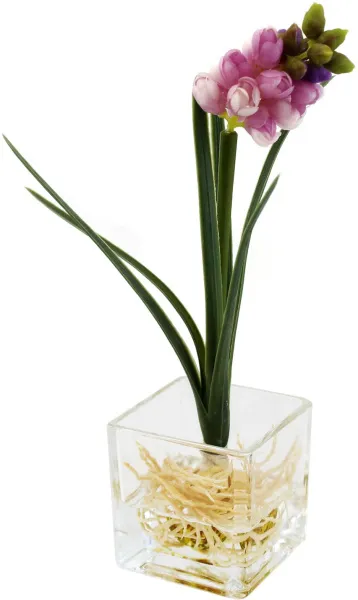 Розовые декоративные цветы гиацинт в стеклянной вазе 22.5см
