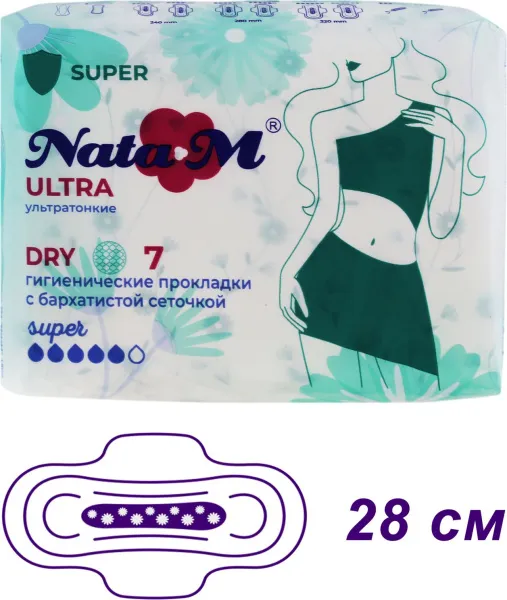 Гигиенические прокладки натам ultra super dry 7шт с сеточкой
